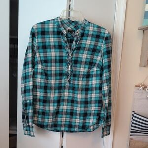 Talbots Teal and Black Plaid Shirt
